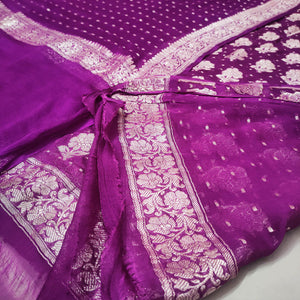 Purple Handloom Georgette Silk Banarasi Suit