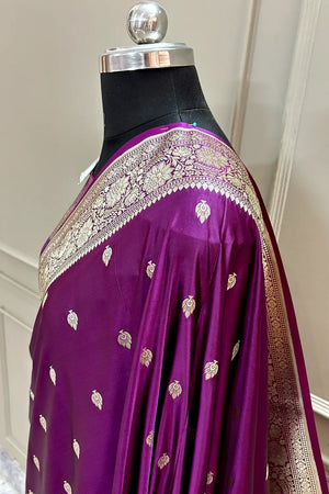 Purple Mario Patti Katan Silk Banarasi Saree