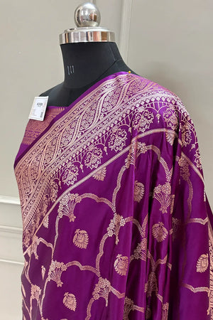 Purple Mughal Mehrab Katan Silk Banarasi Saree