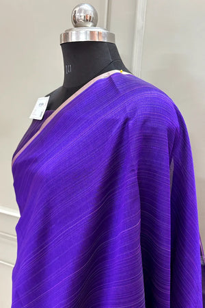 Purple Plain Dupion Silk Banarasi Saree