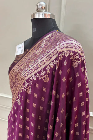 Purple Resham Zari Silky Banarasi Saree