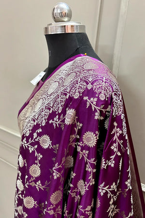 Purple Surajmukhi Jaal Katan Silk Banarasi Saree