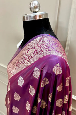 Purple Zari Banarasi Silk Saree