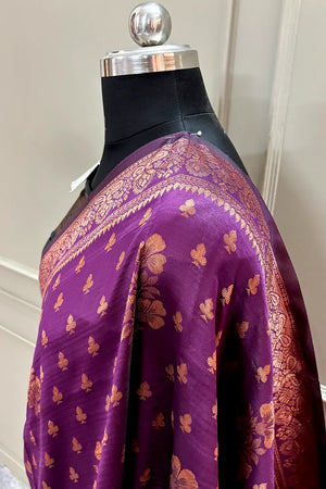 Purple and Bottle Green Golden Zari Banarasi Silk Saree