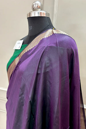 Purple and Green Golden Zari Dupion Silk Banarasi Saree