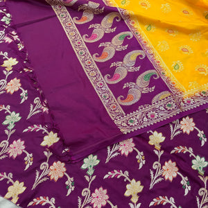 Purple and Yellow Golden Zari Katan Silk Banarasi Saree