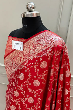Red Churmuri Jaal Katan Silk Banarasi Saree