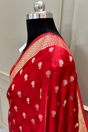 Red Golden Zari Georgette Silk Banarasi Saree