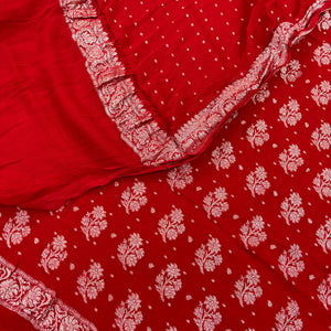 Red Golden Zari Pure Georgette Silk Banarasi Suit