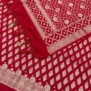 Red Golden Zari Georgette Silk Banarasi Suit