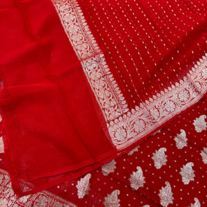 Red Golden Zari Georgette Silk Banarasi Suit