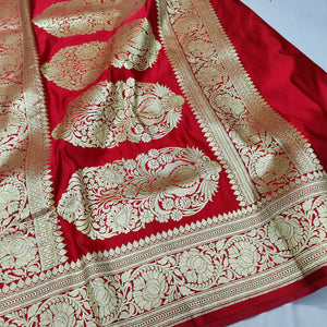Red Golden Zari Katan Silk Banarasi Saree