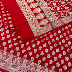 Red Golden Zari Katan Silk Banarasi Suit