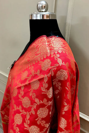 Red Golden Zari Satin Silk Banarasi Dupatta