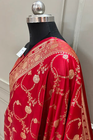 Red Kanchan Bel Katan Silk Banarasi Saree