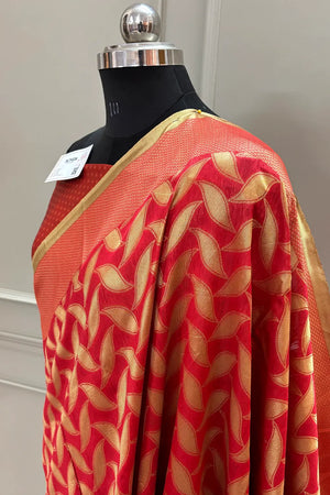 Red Resham Zari Silky Banarasi Saree