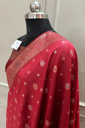 Red Resham Zari Silky Banarasi Saree