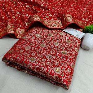 Red Stone Work Kimkhab Silk Banarasi Gharara