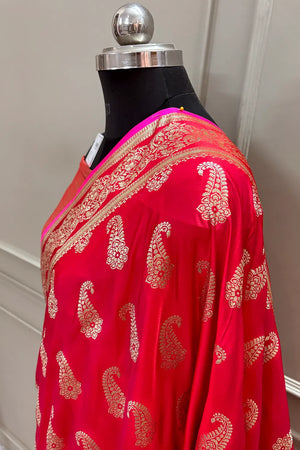 Red Unicorn Buti Katan Silk Banarasi Saree