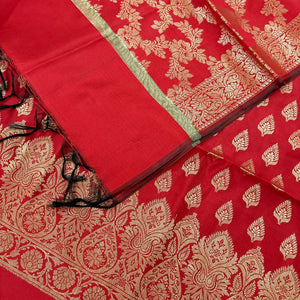 Red Xmas Tree Satin Silk Banarasi Suit