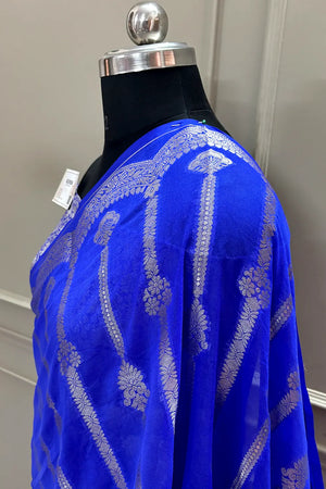 Royal Blue Chanderi Silk Banarasi Silk Saree