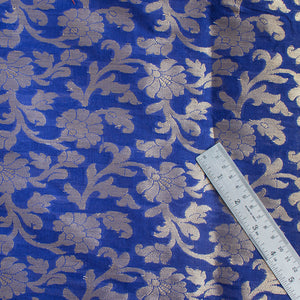 Royal Blue Golden Zari Banarasi Musrize Silk Fabric