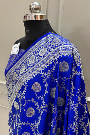 Royal Blue Pankhuri Jaal Katan Silk Banarasi Saree