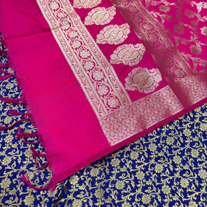 Royal Blue and Pink Golden Zari Katan Silk Banarasi Suit