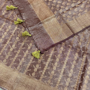 Rust Golden Zari Tissue Silk Banarasi Suit