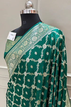 Sea Green Qaidi Buti Katan Silk Banarasi Saree