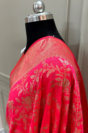 Strawberry Golden Zari Banarasi Silk Saree