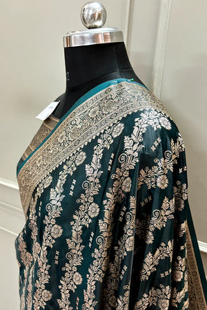 Teal Golden Zari Katan Silk Banarasi Saree