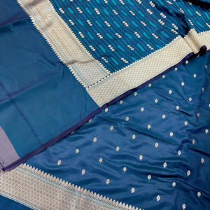 Teal Golden Zari Katan Silk Banarasi Suit