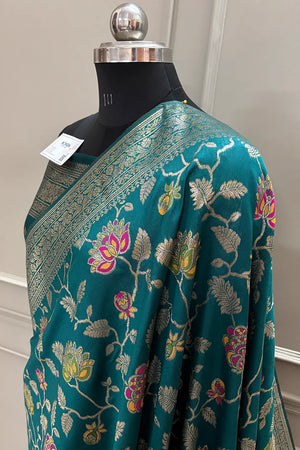 Teal Golden Zari Silky Banarasi Saree