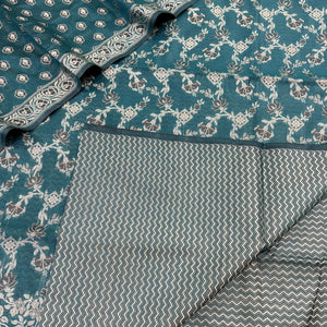 Teal Resham Zari Cotton Silk Banarasi Suit