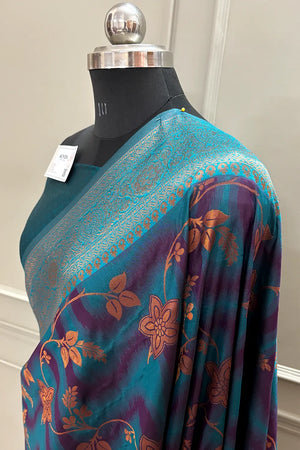 Teal Resham Zari Silky Banarasi Saree