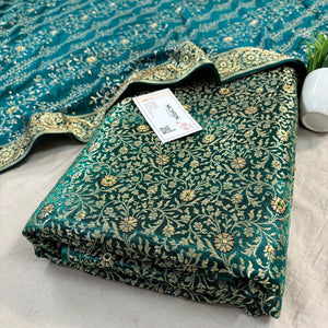Teal Stone Work Kimkhab Silk Banarasi Gharara