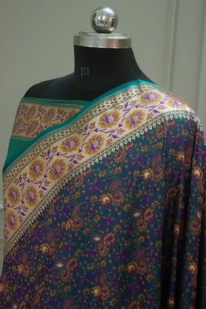 Teal and Peacock Jungli Jaal Katan Silk Banarasi Saree