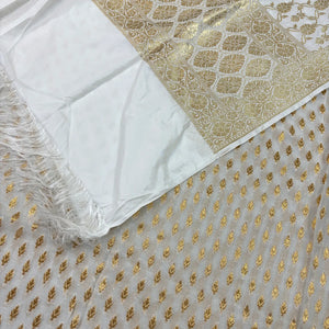 White Georgette Silk Banarasi Suit With Katan Dupatta
