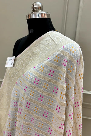 White Golden Zari Georgette Silk Banarasi Dupatta