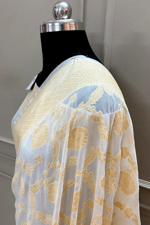 White Golden Zari Georgette Silk Banarasi Saree