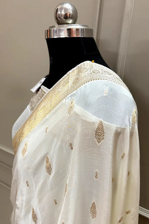 White Golden Zari Georgette Silk Banarasi Saree