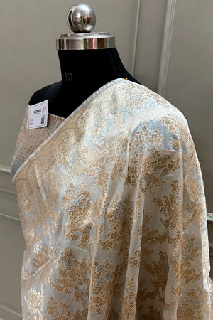 White Handloom Pure Chiniya Silk Banarasi Saree