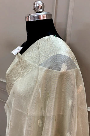 White Zari Tissue Silk Banarasi Saree