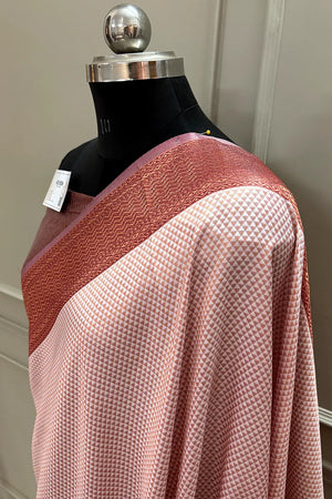 White and Maroon Resham Zari Silky Banarasi Saree
