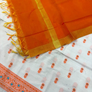 White and Orange Cotton Silk Salwar Suit