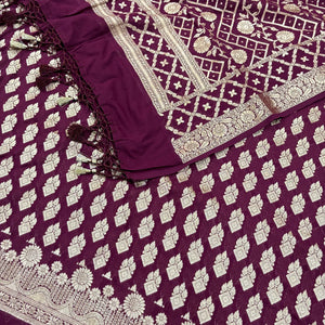 Wine Golden Zari Georgette Silk Banarasi Suit