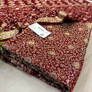 Wine Stone Work Kimkhab Silk Banarasi Gharara