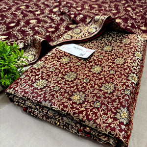 Wine Stone Work Kimkhab Silk Banarasi Gharara