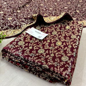 Wine Stone Work Kimkhab Silk Banarasi Gharara